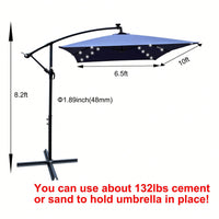 Solar Powered LED Outdoor Patio Umbrella with Crank and Cross Base Waterproof 6 Ribs for Garden Deck Pool Shade