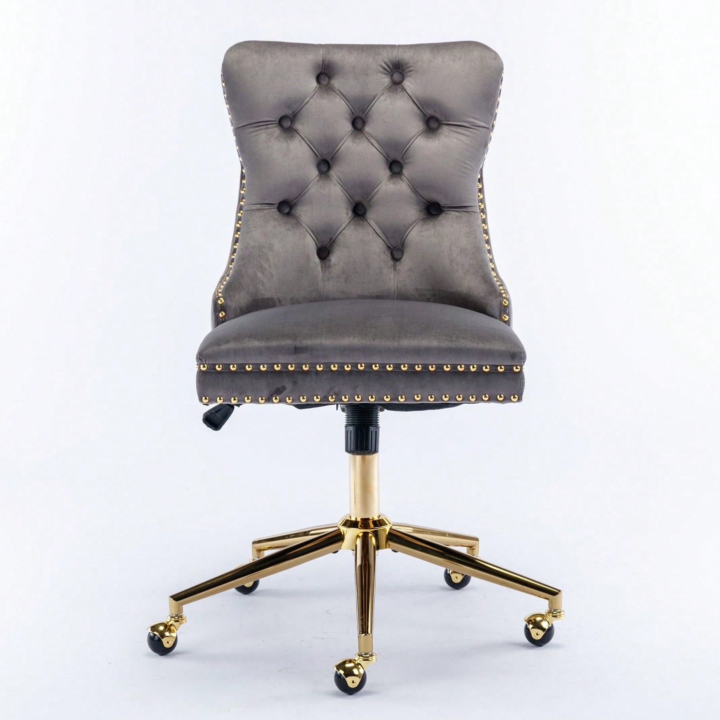 Premium Spring Cushioned Adjustable Desk Chair With Hand-Pulled Buttons And Golden Metal Base