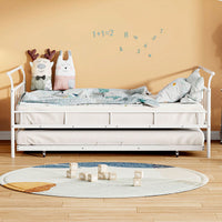 Full Size Metal Daybed With Curved Handle Design And Twin Size Trundle