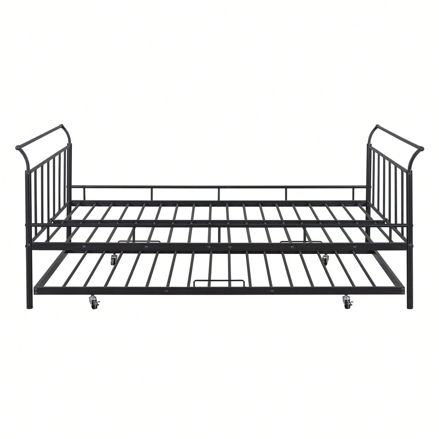 Full Size Metal Daybed With Curved Handle Design And Twin Size Trundle