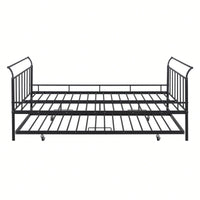 Full Size Metal Daybed With Curved Handle Design And Twin Size Trundle