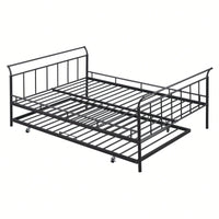 Full Size Metal Daybed With Curved Handle Design And Twin Size Trundle