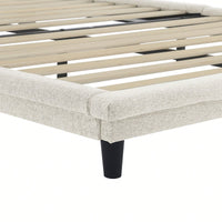 Upholstered Bed With Light Stripe, Floating Platform Bed, Linen Fabric