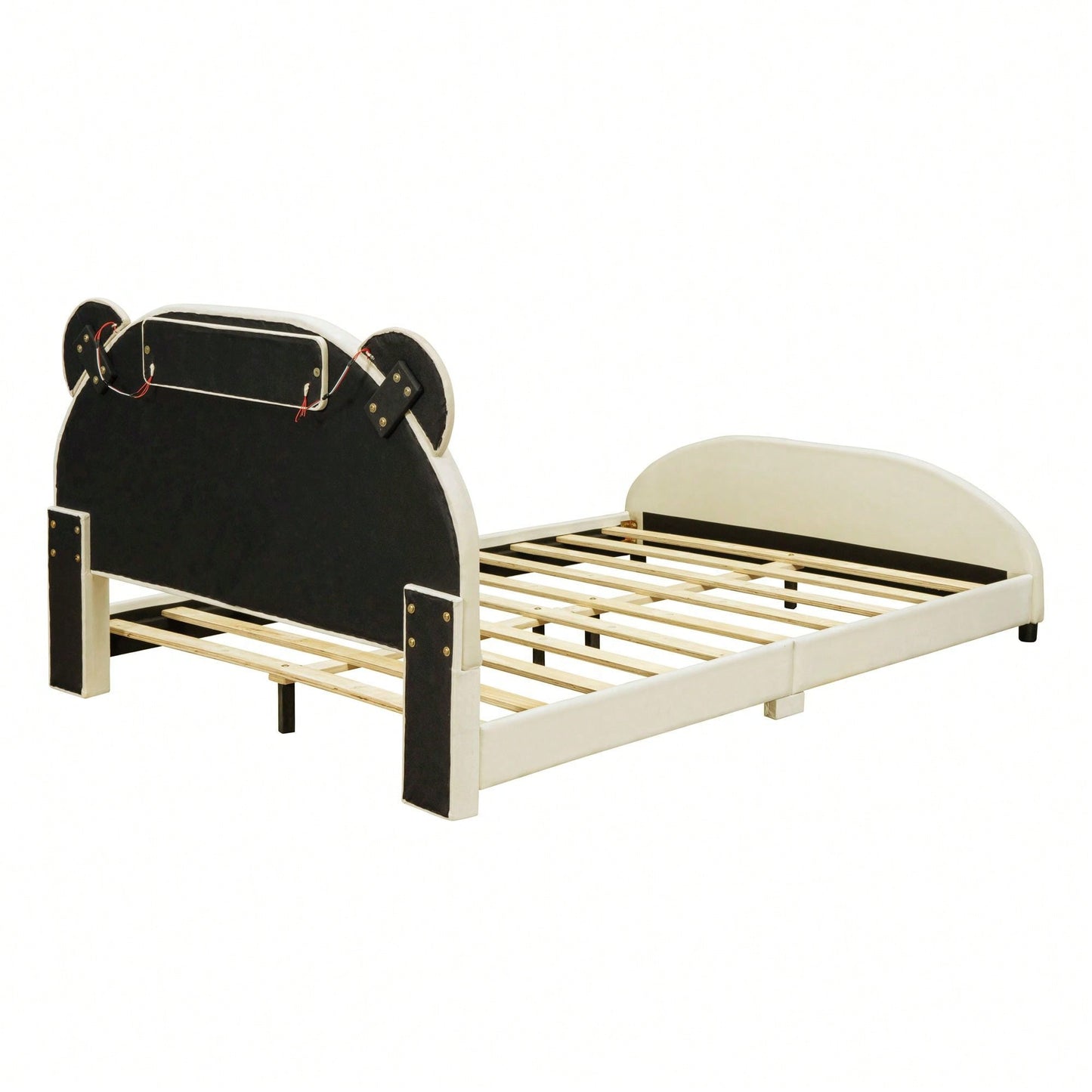 Upholstered Platform Bed With Bear-Shaped Headboard And Embedded Light Stripe, Velvet