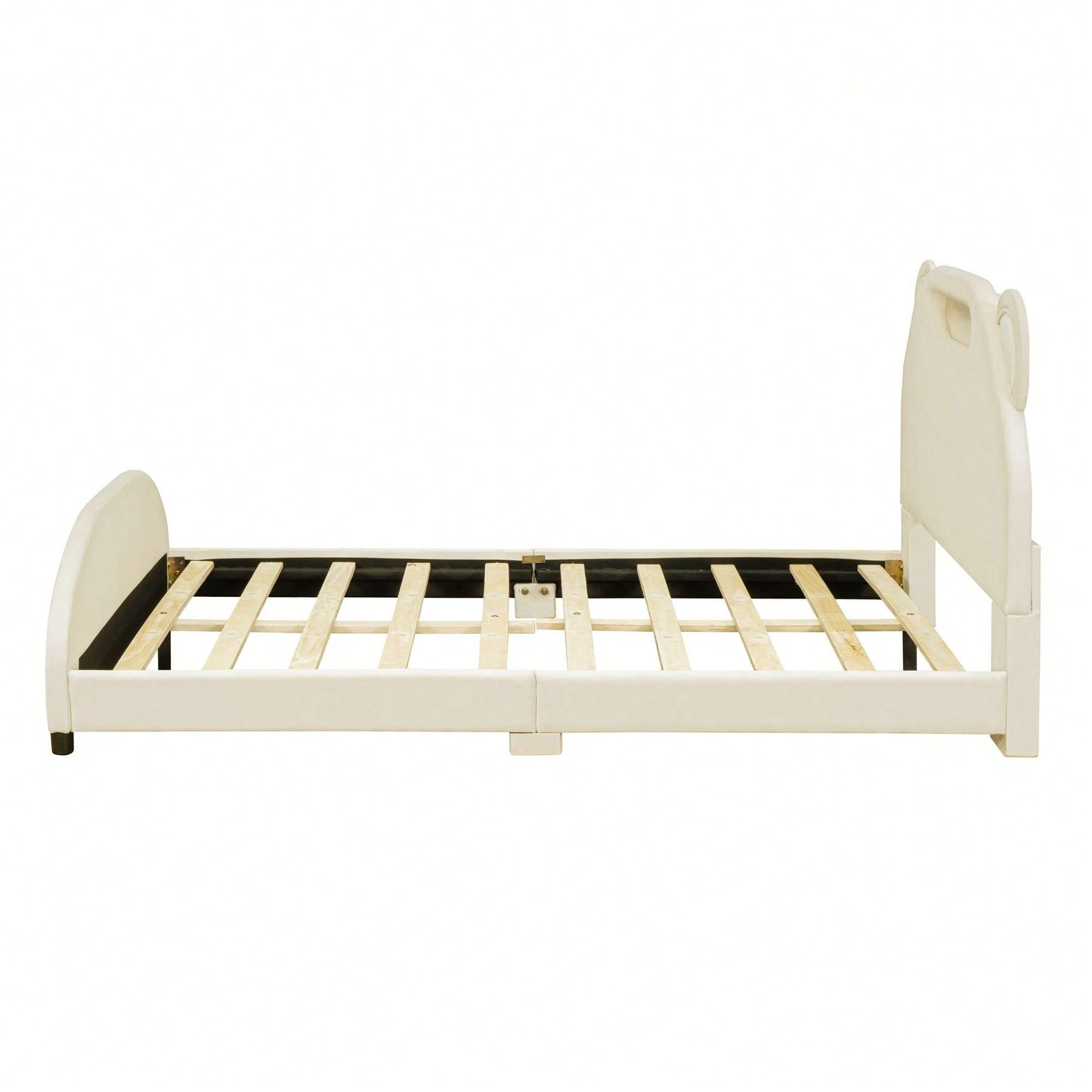 Upholstered Platform Bed With Bear-Shaped Headboard And Embedded Light Stripe, Velvet