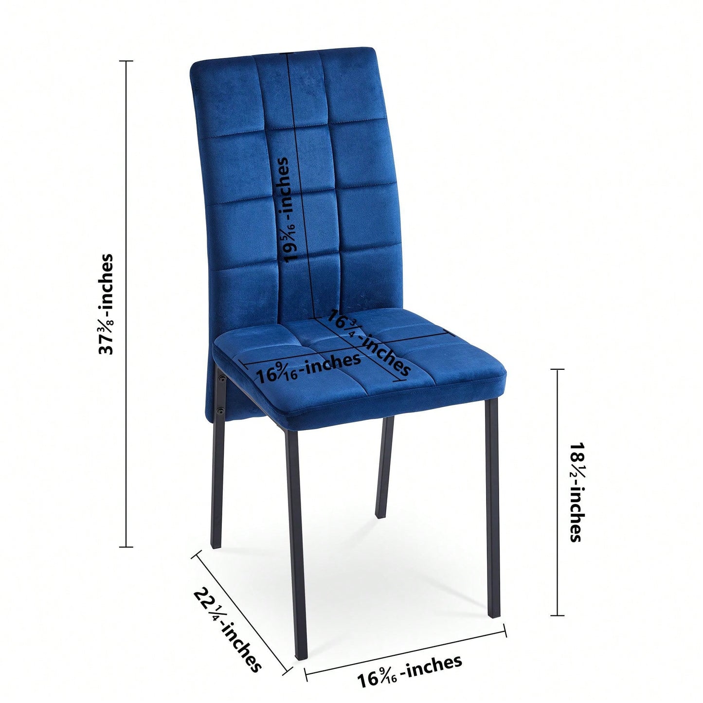Set Of 2, High Back Nordic Dining Chair Modern Fabric Chair With Black Legs