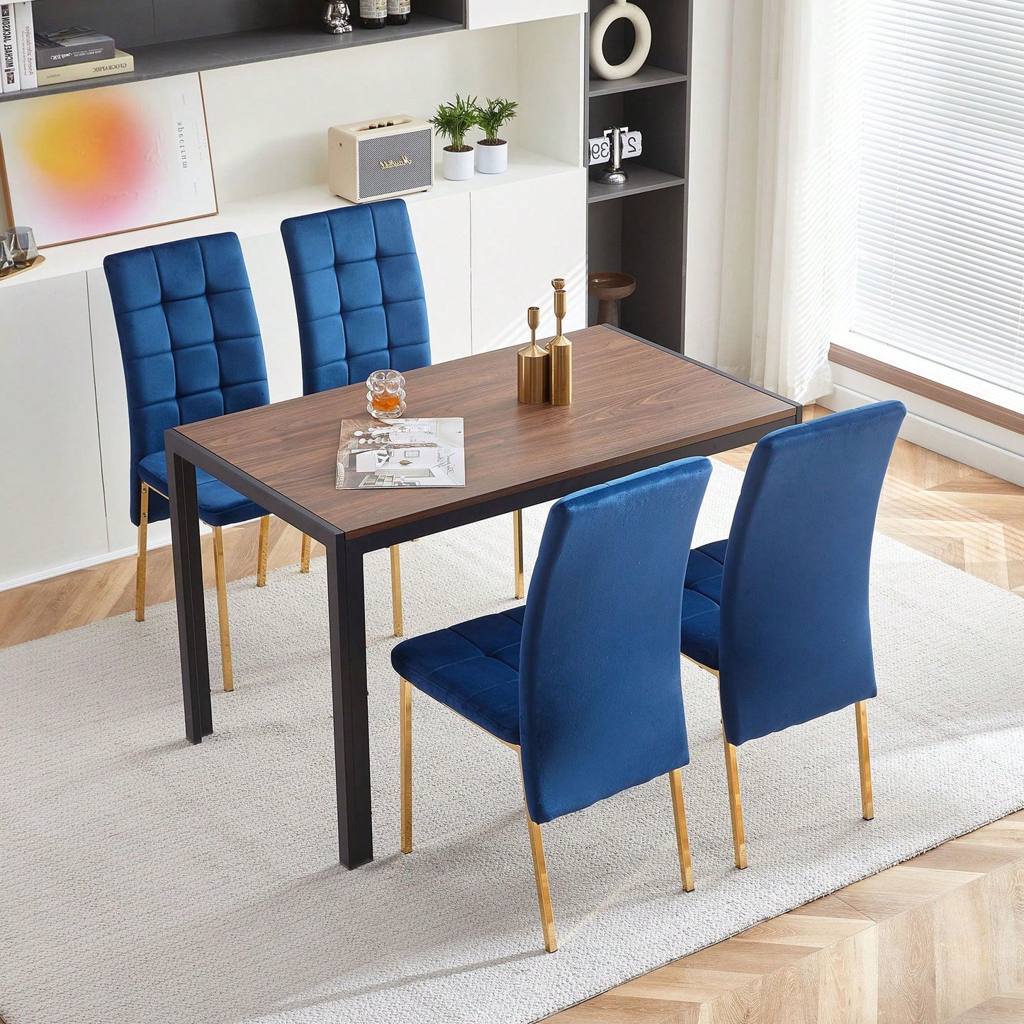 Set Of 2, High Back Nordic Dining Chair Modern Fabric Chair With Black Legs