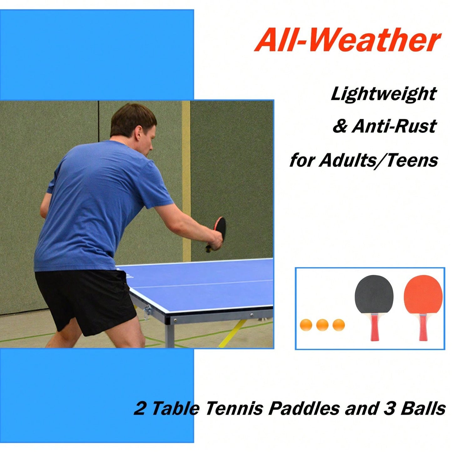 Mid-Size Table Tennis Table, Foldable & Portable Ping Pong Table Set For Indoor & Outdoor Games With Net, 2 Table Tennis Paddles And 3 Balls