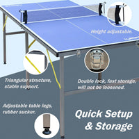 Mid-Size Table Tennis Table, Foldable & Portable Ping Pong Table Set For Indoor & Outdoor Games With Net, 2 Table Tennis Paddles And 3 Balls