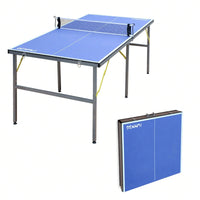 Mid-Size Table Tennis Table, Foldable & Portable Ping Pong Table Set For Indoor & Outdoor Games With Net, 2 Table Tennis Paddles And 3 Balls