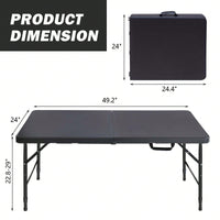 4ft Portable Folding Table Indoor&Outdoor, Maximum Weight 135KG, Foldable Table For Camping Black