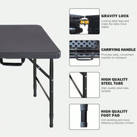 4ft Portable Folding Table Indoor&Outdoor, Maximum Weight 135KG, Foldable Table For Camping Black