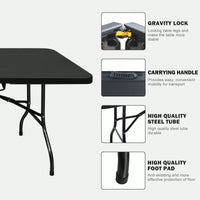 8ft Folding Table, Portable Plastic Table For Camping, Picnics, Parties, High Load Bearing Foldable Table