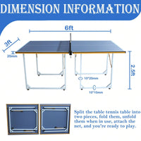 6ft Mid-Size Table Tennis Table Foldable & Portable Ping Pong Table Set For Indoor & Outdoor Games