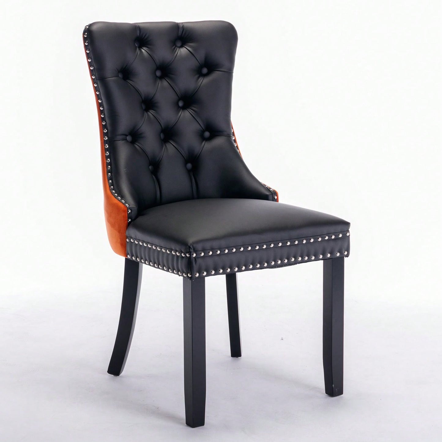 Set Of 2, Modern, High-End Tufted Solid Wood Contemporary PU And Velvet Upholstered Dining Chair With Wood Legs Nailhead Trim