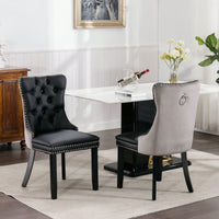 Set Of 2, Modern, High-End Tufted Solid Wood Contemporary PU And Velvet Upholstered Dining Chair With Wood Legs Nailhead Trim