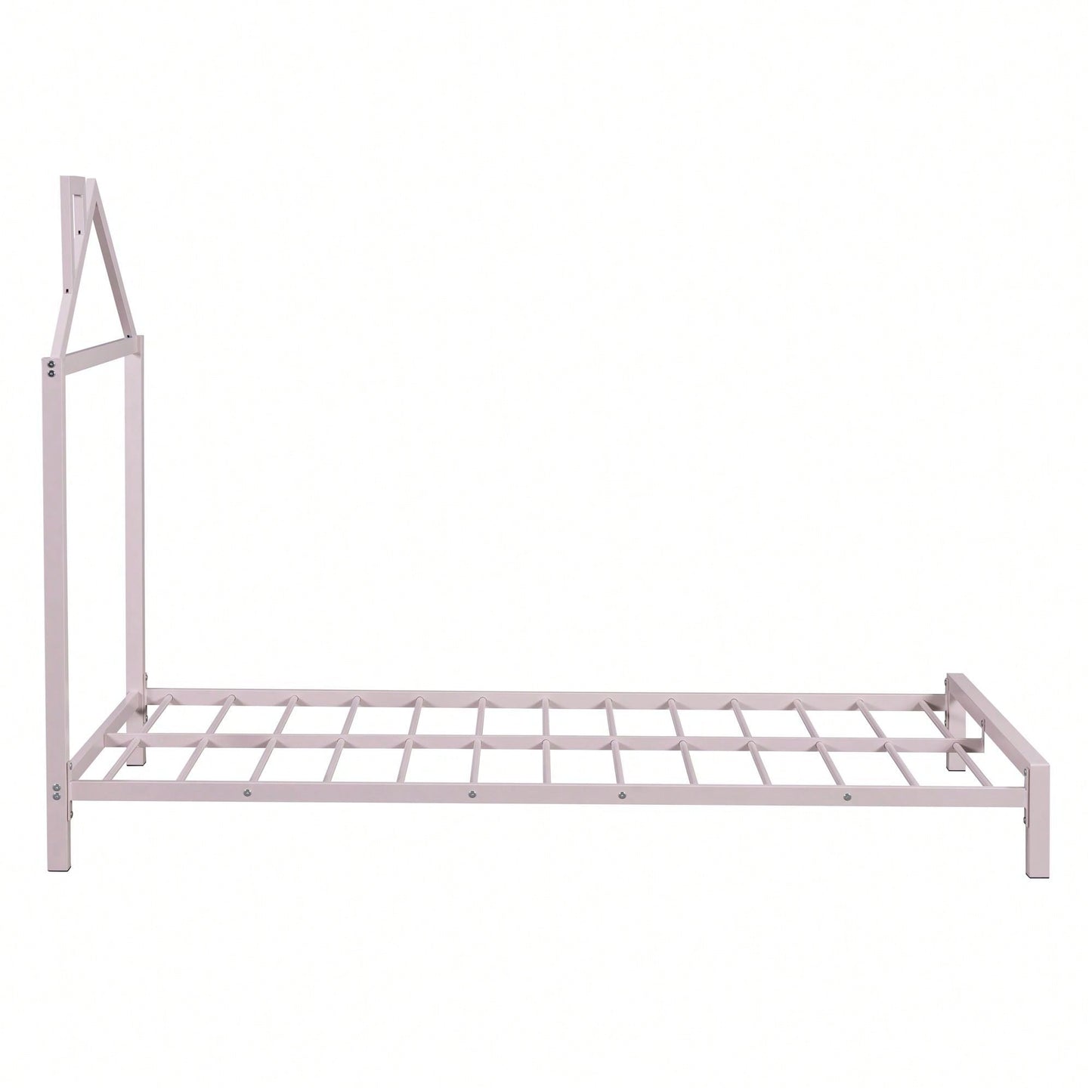 Metal Platform Bed With House-Shaped Headboard Design
