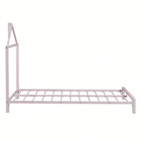 Metal Platform Bed With House-Shaped Headboard Design