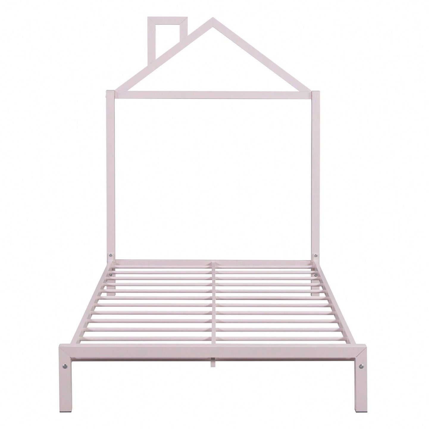 Metal Platform Bed With House-Shaped Headboard Design