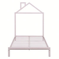 Metal Platform Bed With House-Shaped Headboard Design