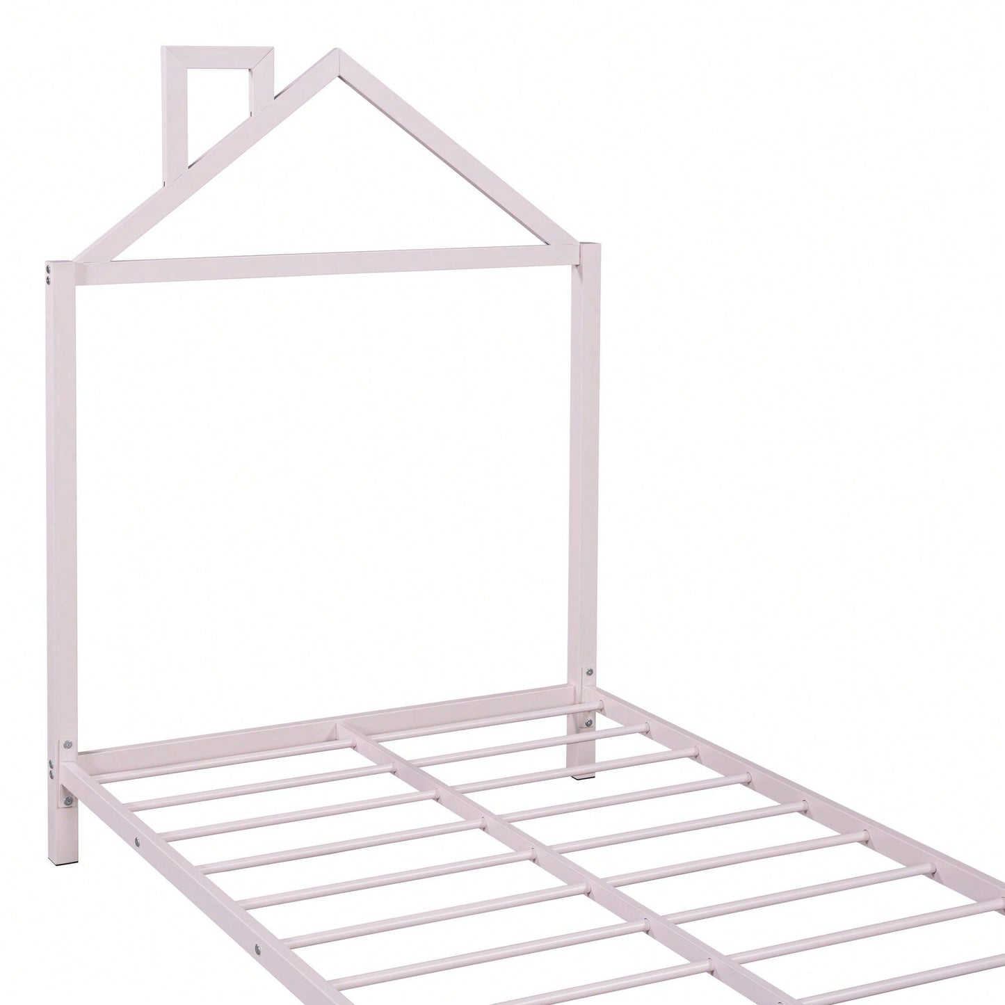 Metal Platform Bed With House-Shaped Headboard Design