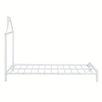 Metal Platform Bed With House-Shaped Headboard Design