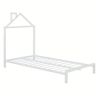 Metal Platform Bed With House-Shaped Headboard Design
