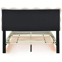 Full Size Velvet Platform Bed With LED Frame And Stylish Metal Bed Legs