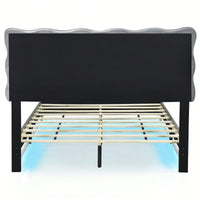 Full Size Velvet Platform Bed With LED Frame And Stylish Metal Bed Legs