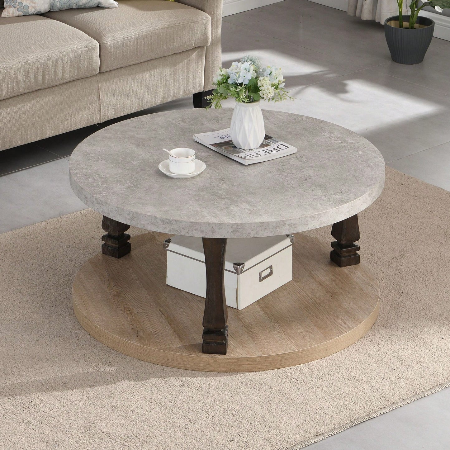 2-Tier Open Design, Rustic Coffee Table, Vintage Glam Style, Sturdy And Stable Structure