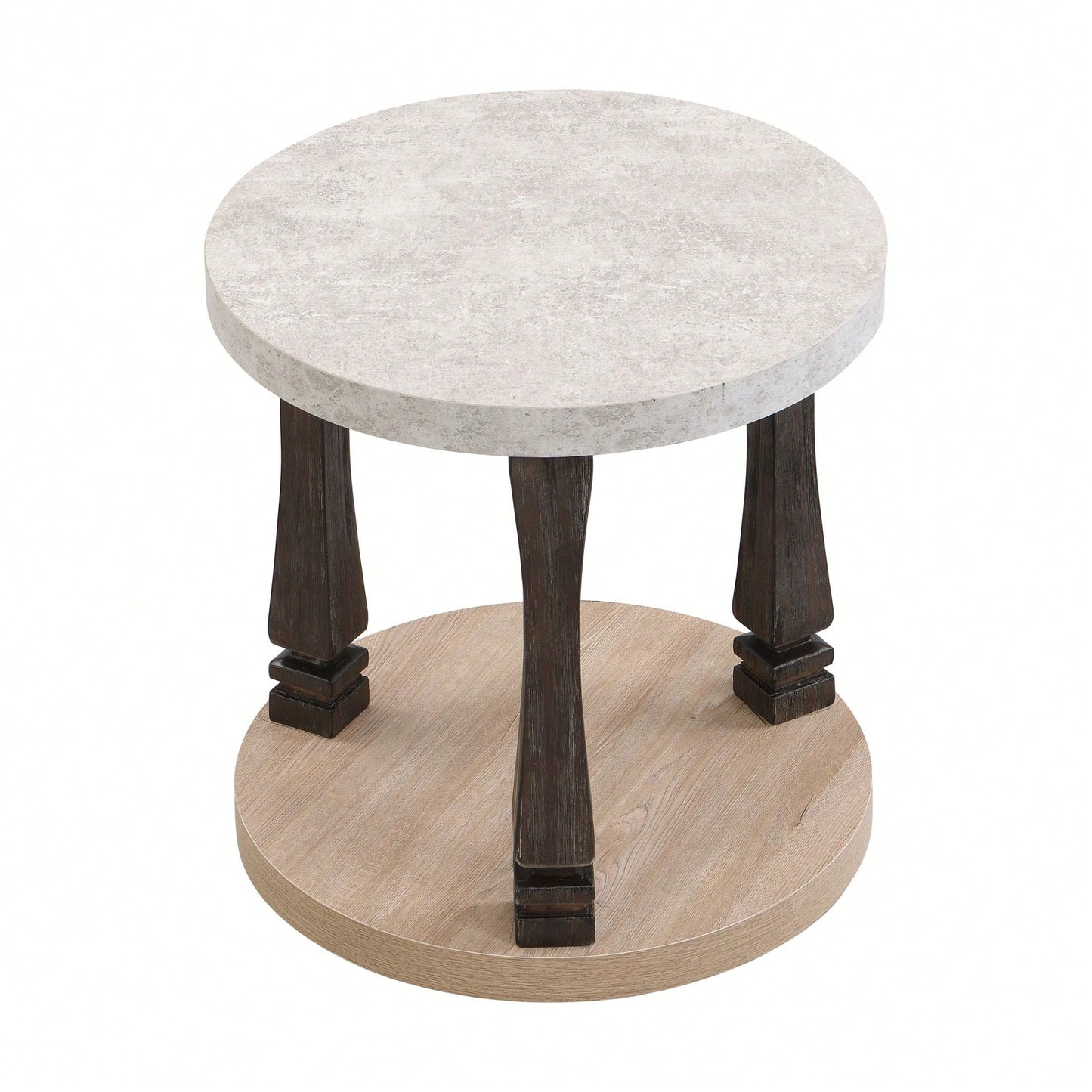 Mid-Century 2-Tier Round Side Table With Storage Shelf, Antique Grey