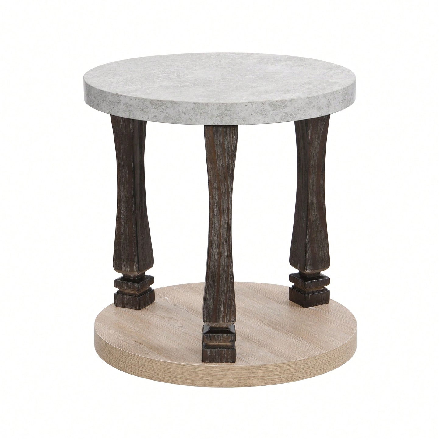 Mid-Century 2-Tier Round Side Table With Storage Shelf, Antique Grey