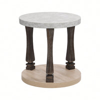 Mid-Century 2-Tier Round Side Table With Storage Shelf, Antique Grey