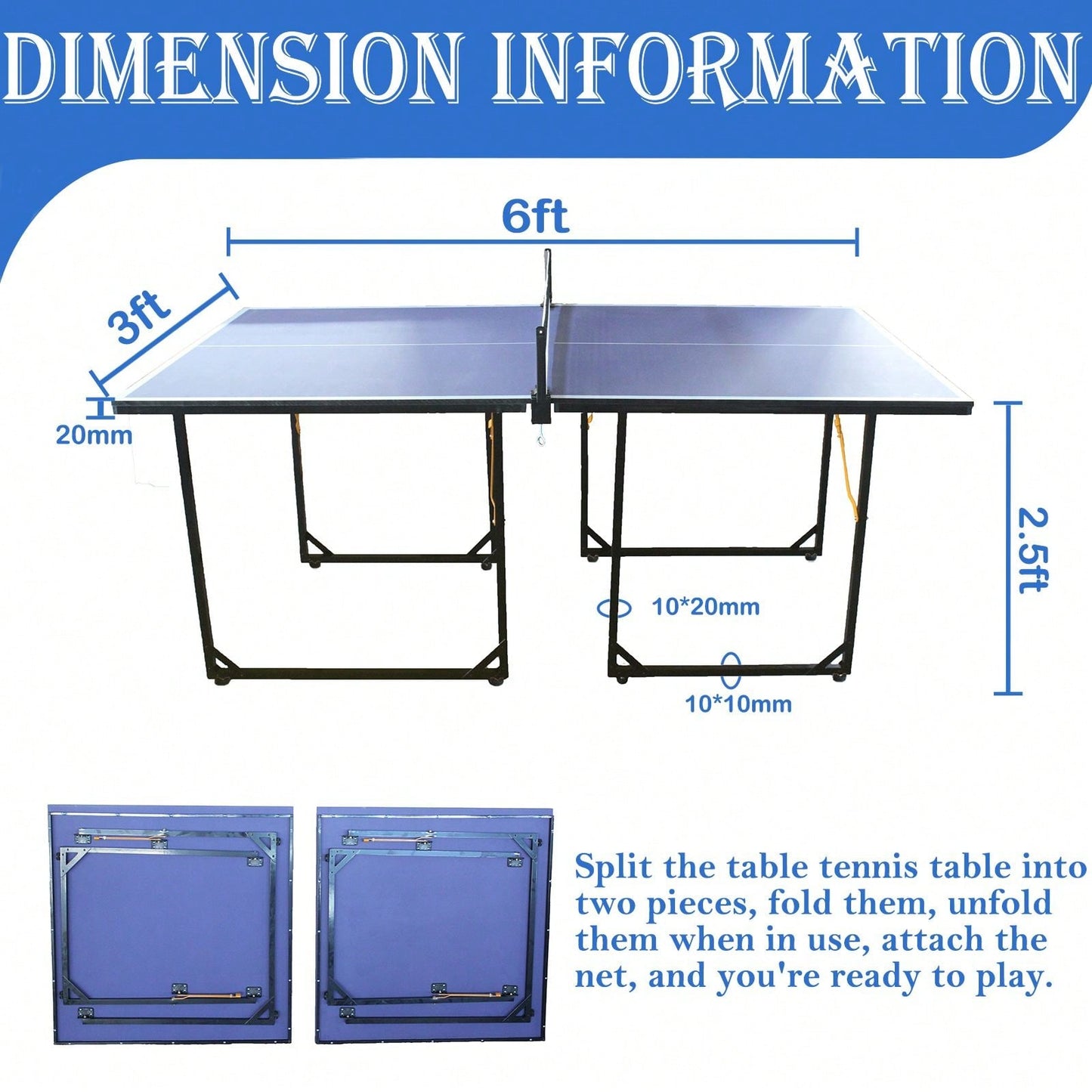 Mid-Size Table Tennis Table, Foldable & Portable Ping Pong Table Set, Indoor & Outdoor Games With Net, 2 Table Tennis Paddles And 3 Balls