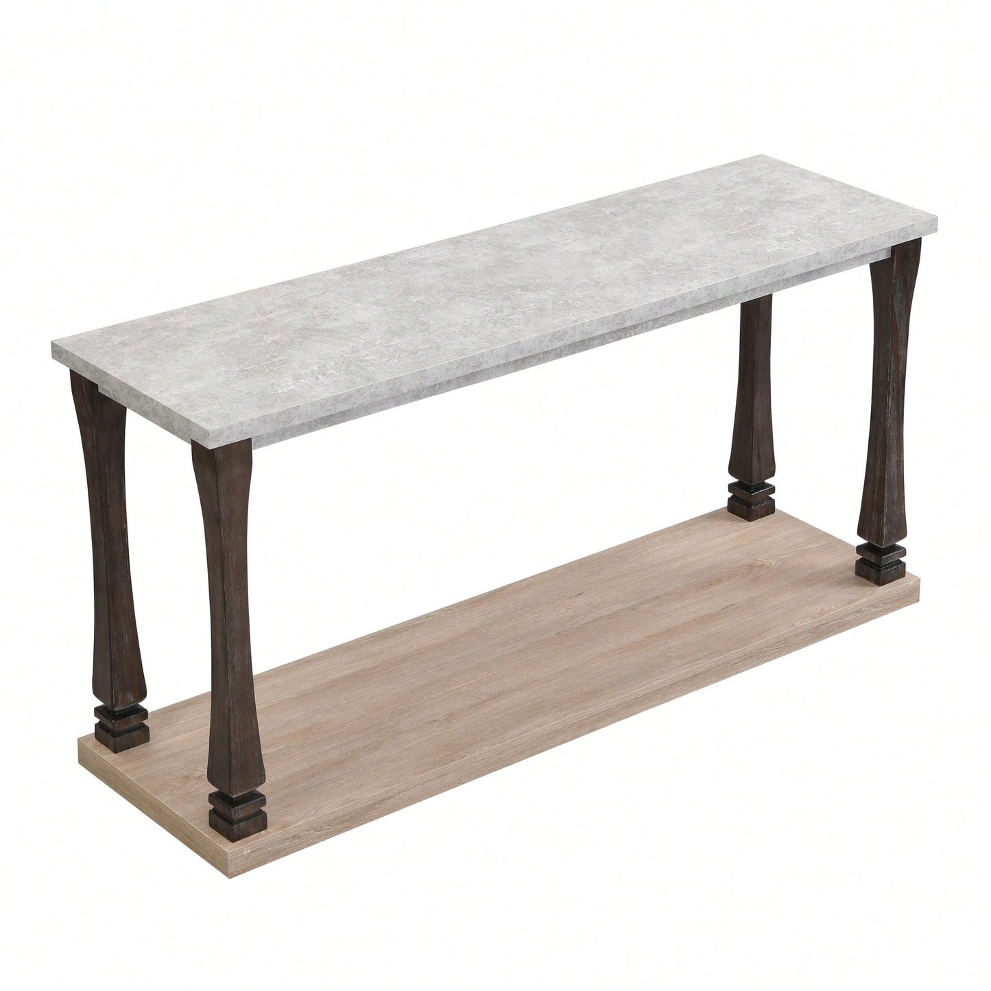 Wood Grain Console Table With 2-Tier Open Shelves Waterproof, Elegant Design, And Easy Assembly Antique Grey