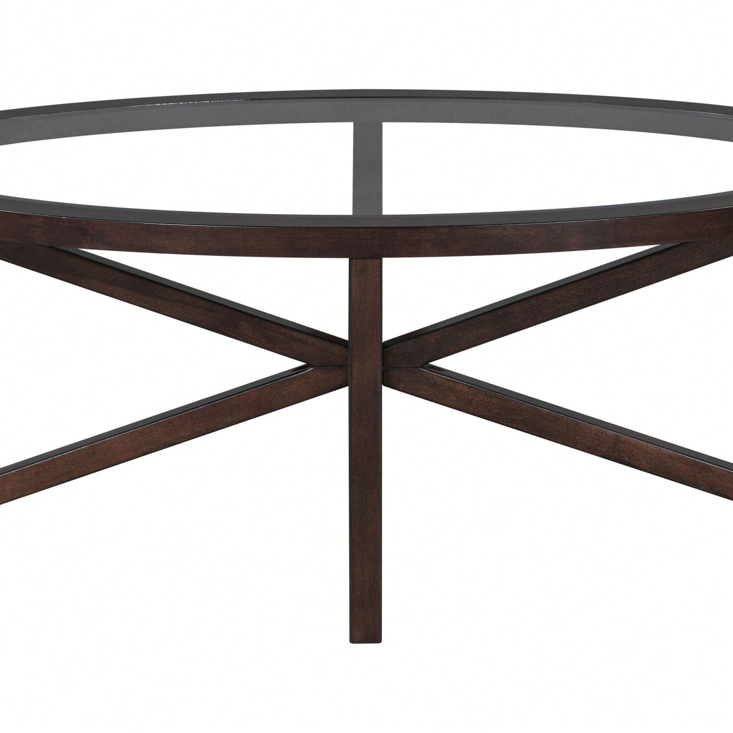 Modern Round Glass Coffee Table with Solid Wood Base for Living Room and Study
