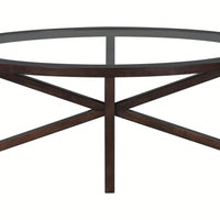 Modern Round Glass Coffee Table with Solid Wood Base for Living Room and Study