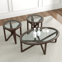 Modern Round Glass Coffee Table with Solid Wood Base for Living Room and Study