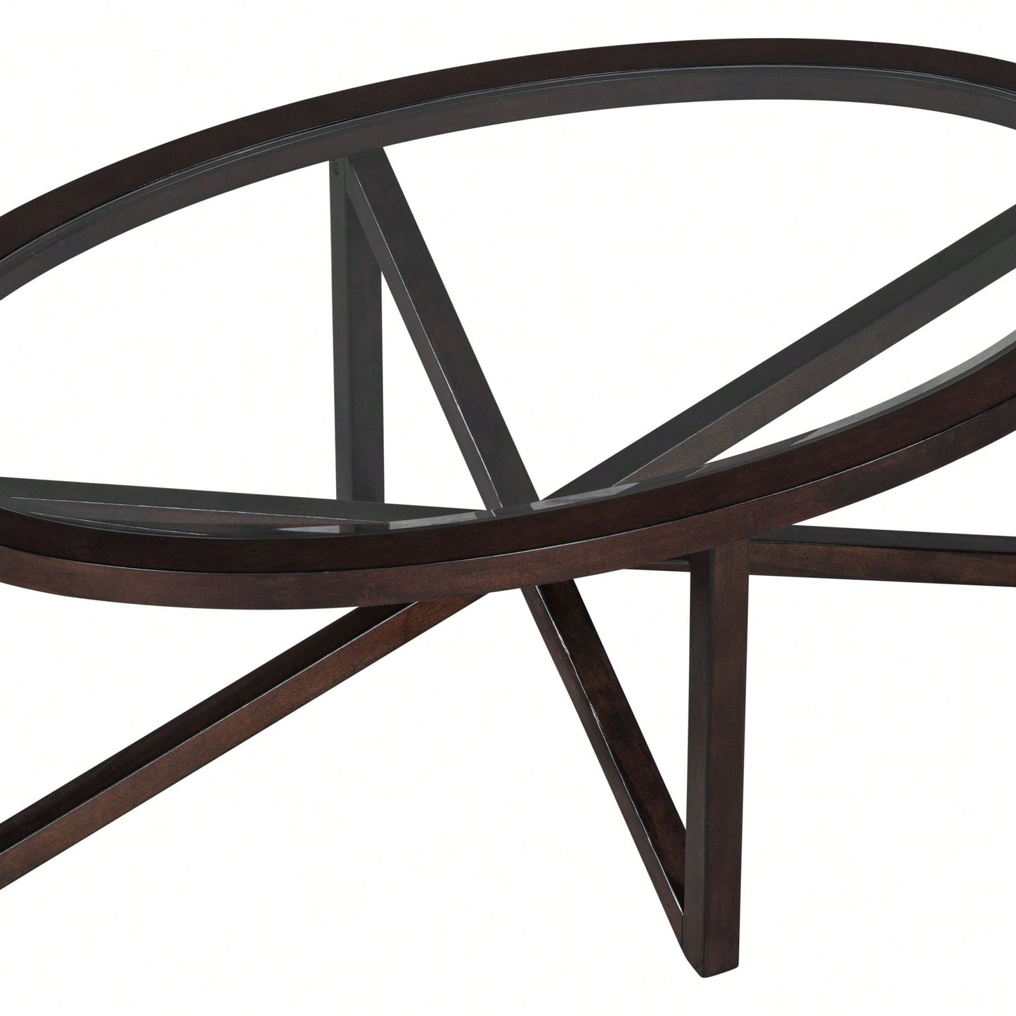 Modern Round Glass Coffee Table with Solid Wood Base for Living Room and Study