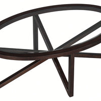 Modern Round Glass Coffee Table with Solid Wood Base for Living Room and Study