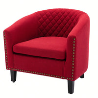 Barrel Chair Living Room Chair With Nailheads And Solid Wood Legs Linen