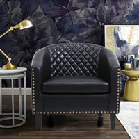 Barrel Chair Living Room Chair With Nailheads And Solid Wood Legs Linen