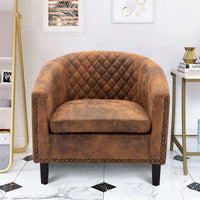 Barrel Chair Living Room Chair With Nailheads And Solid Wood Legs Linen