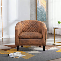 Barrel Chair Living Room Chair With Nailheads And Solid Wood Legs Linen