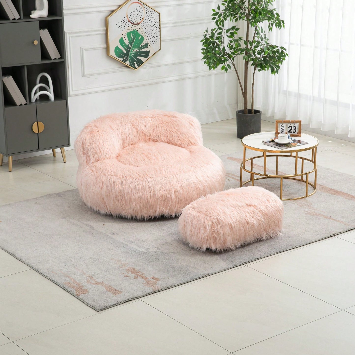 Bean Bag For Adults Chair: Plush Single Gaming Sofa Chair With Ottoman, Cozy Lounge Chair For Home Bedroom Living Room