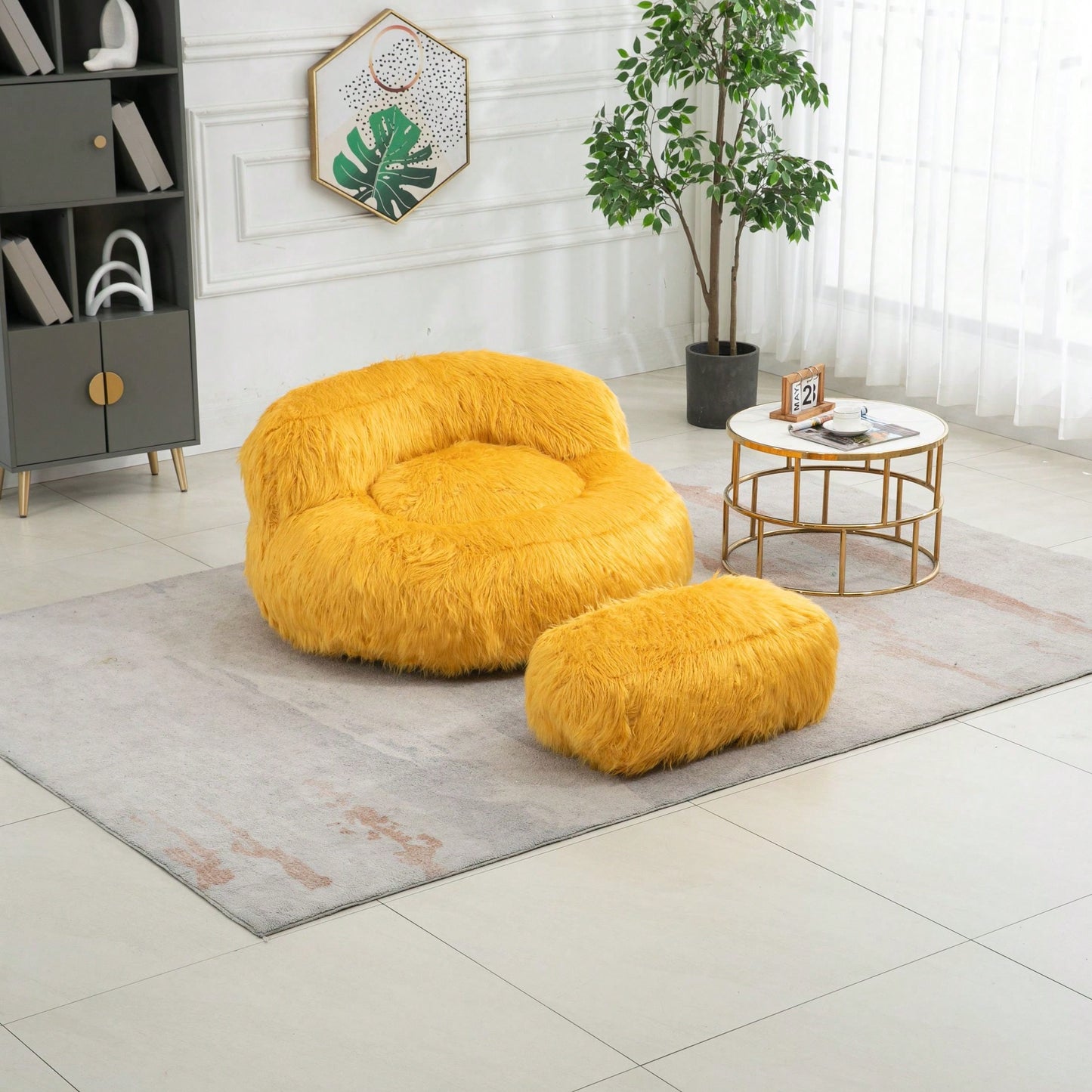 Bean Bag For Adults Chair: Plush Single Gaming Sofa Chair With Ottoman, Cozy Lounge Chair For Home Bedroom Living Room