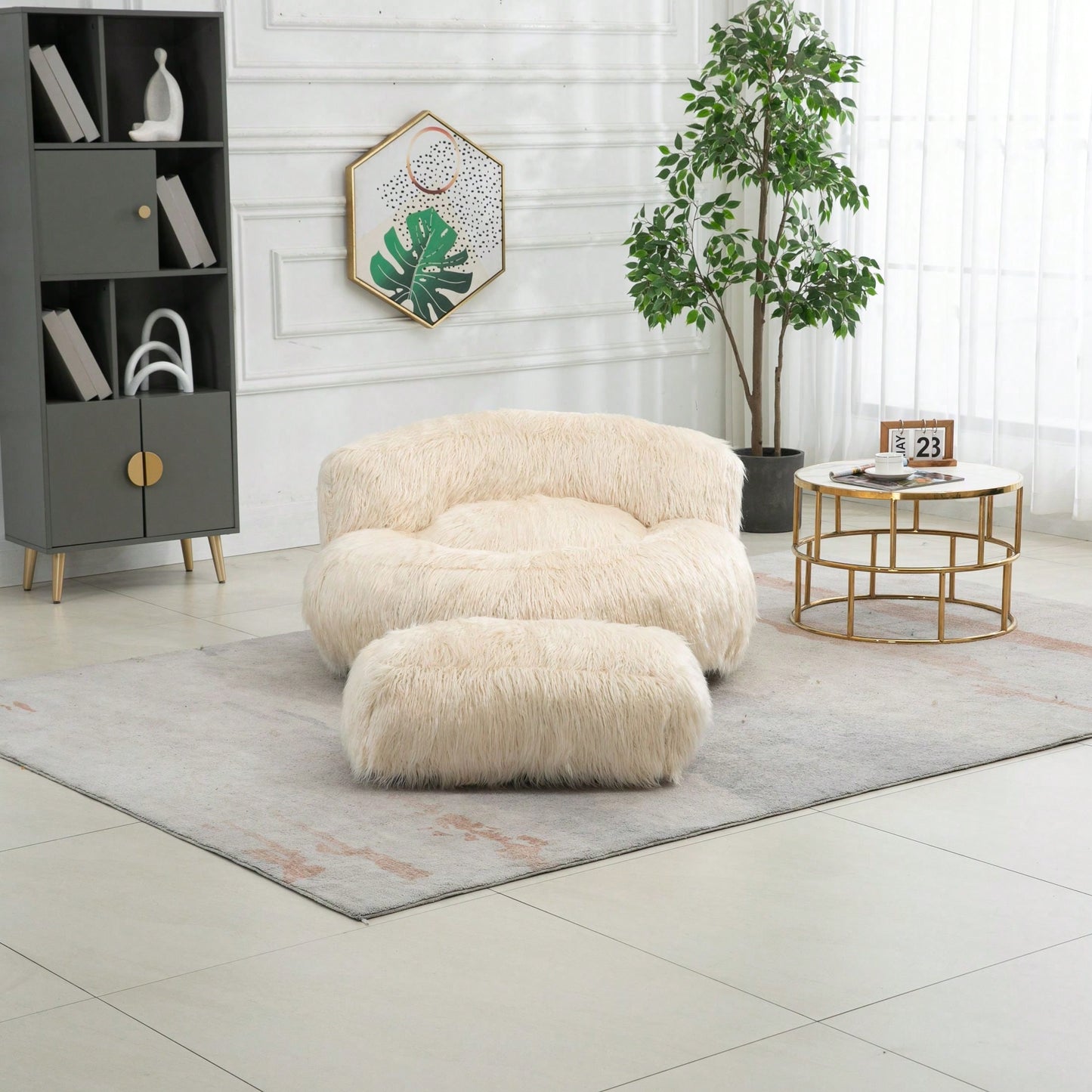 Bean Bag For Adults Chair: Plush Single Gaming Sofa Chair With Ottoman, Cozy Lounge Chair For Home Bedroom Living Room