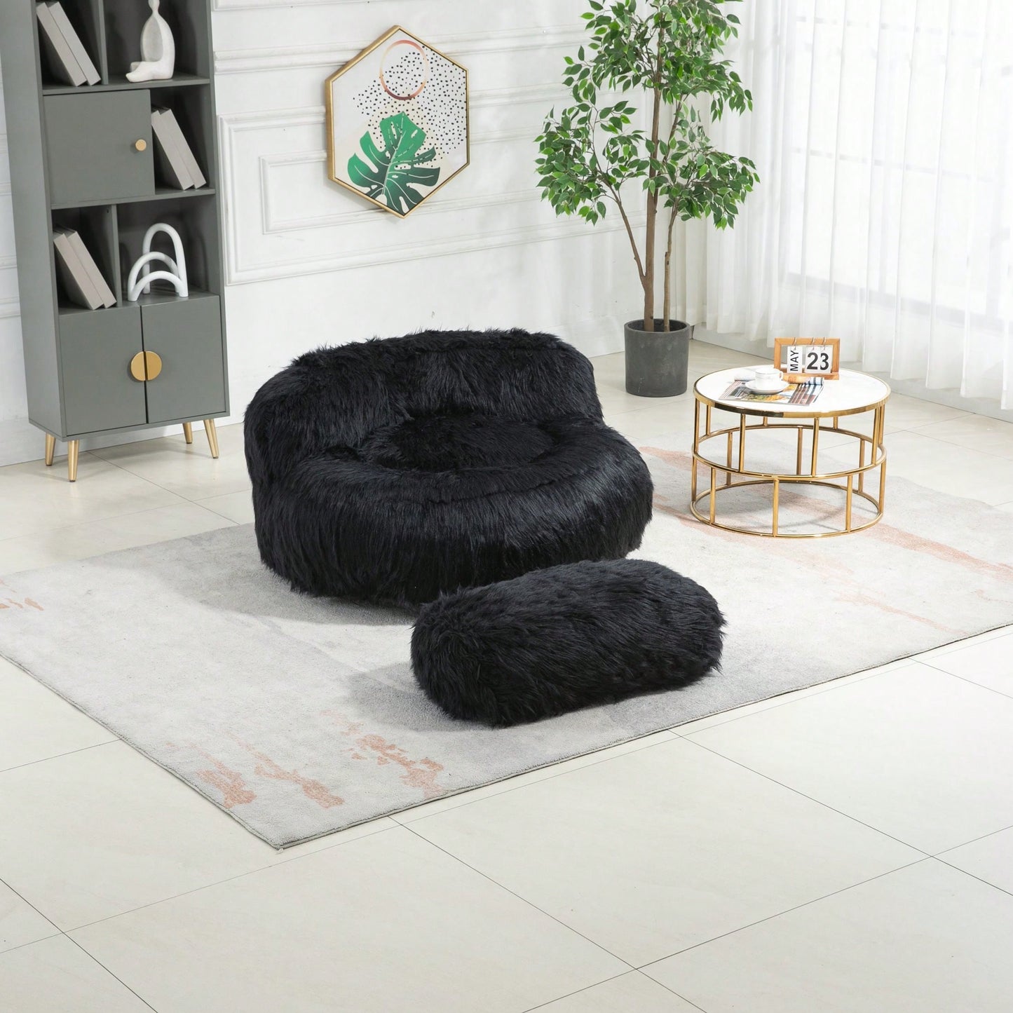 Bean Bag For Adults Chair: Plush Single Gaming Sofa Chair With Ottoman, Cozy Lounge Chair For Home Bedroom Living Room