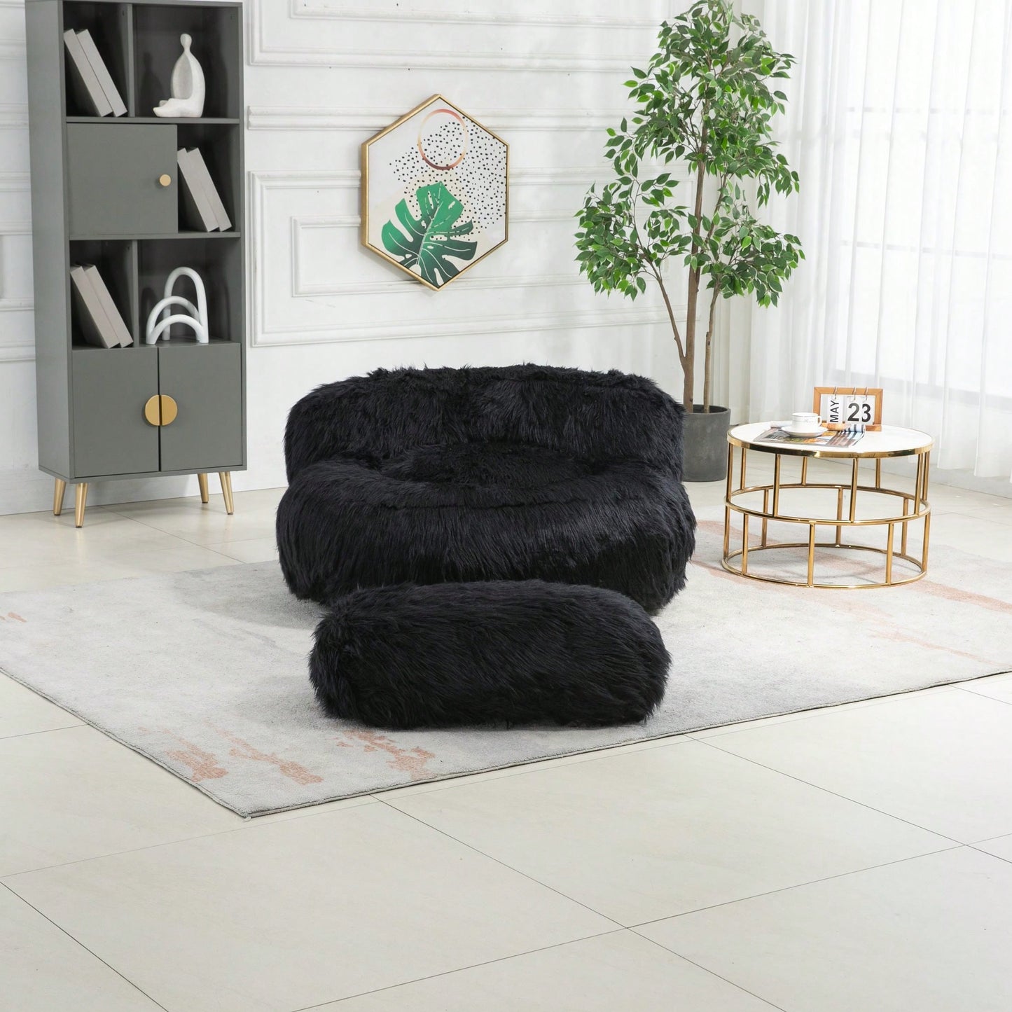 Bean Bag For Adults Chair: Plush Single Gaming Sofa Chair With Ottoman, Cozy Lounge Chair For Home Bedroom Living Room