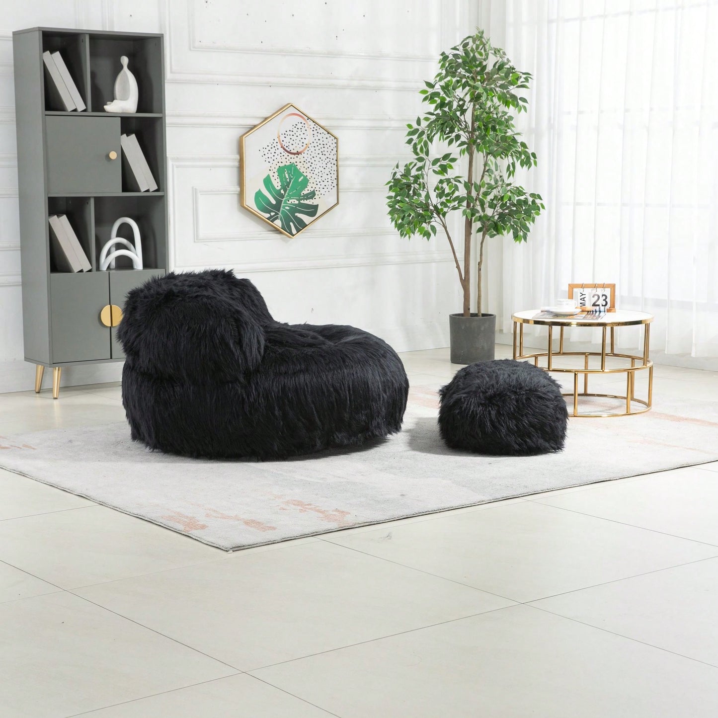 Bean Bag For Adults Chair: Plush Single Gaming Sofa Chair With Ottoman, Cozy Lounge Chair For Home Bedroom Living Room